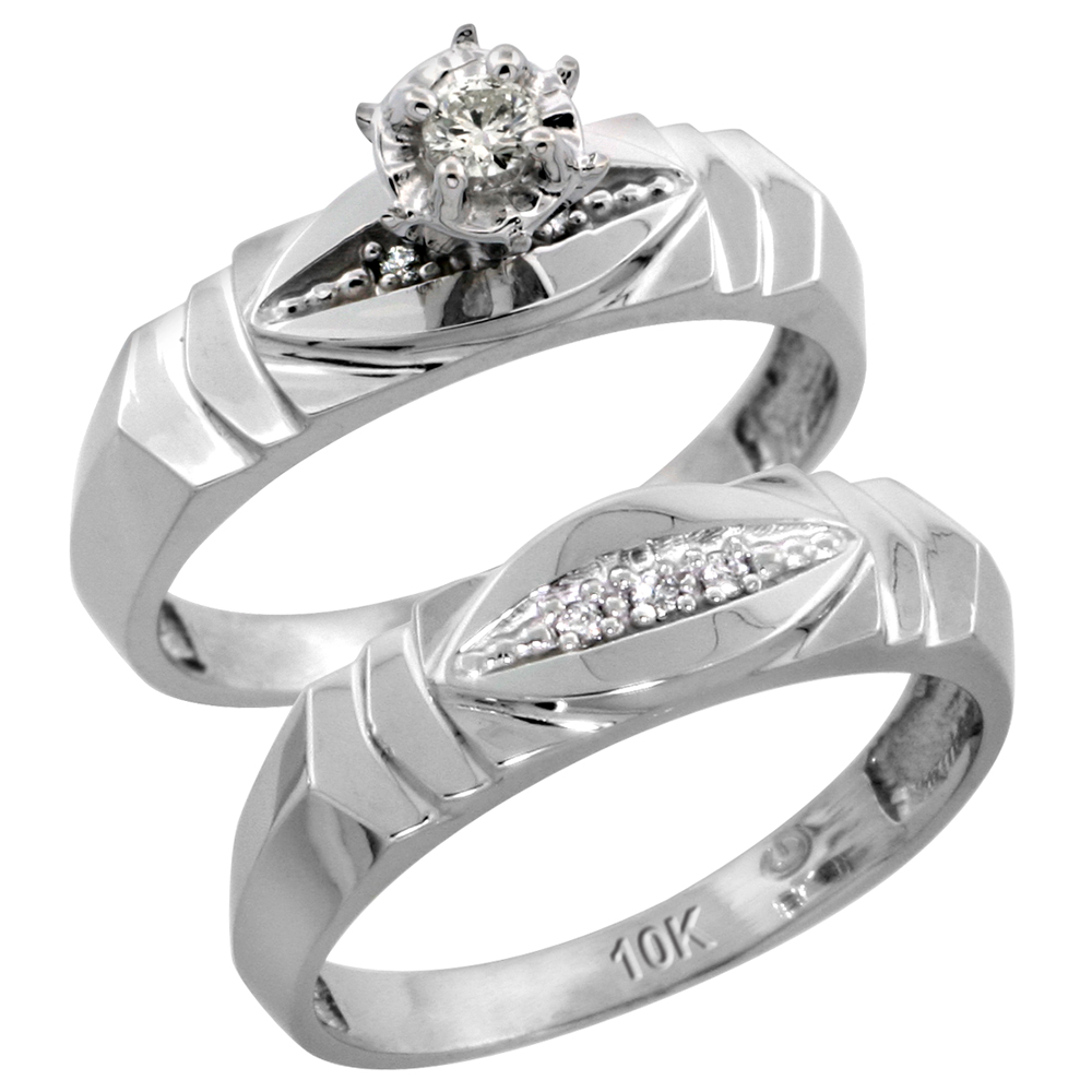 Sterling Silver 2-Piece Diamond Engagement Ring Set, w/ 0.06 Carat Brilliant Cut Diamonds, 3/16 in. (5mm) wide