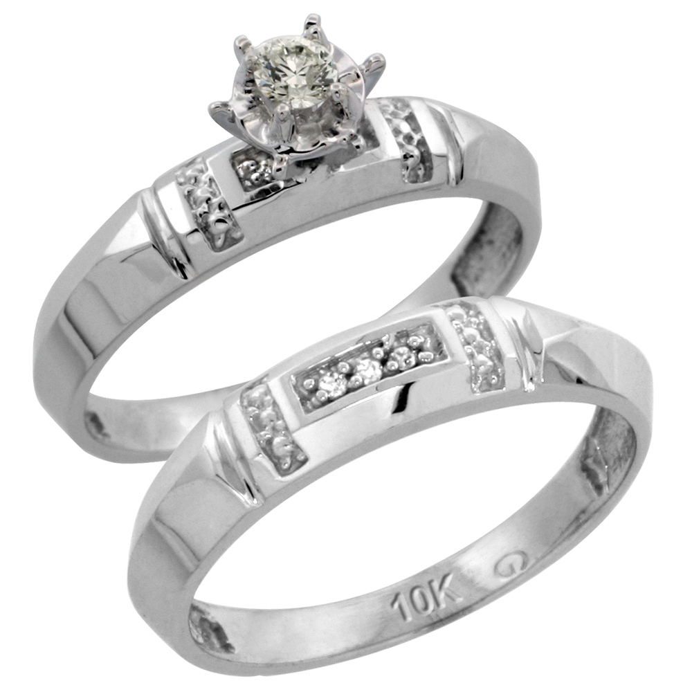 Sterling Silver 2-Piece Diamond Engagement Ring Set, w/ 0.07 Carat Brilliant Cut Diamonds, 5/32 in. (4mm) wide