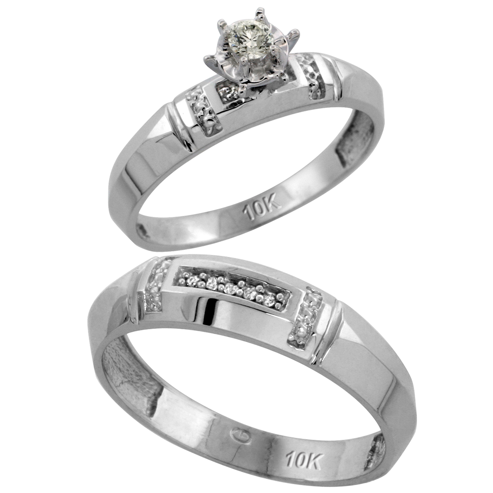 Sterling Silver 2-Piece Diamond Ring Set ( Engagement Ring & Man's Wedding Band ), w/ 0.08 Carat Brilliant Cut Diamonds, ( 4mm; 5.5mm ) wide
