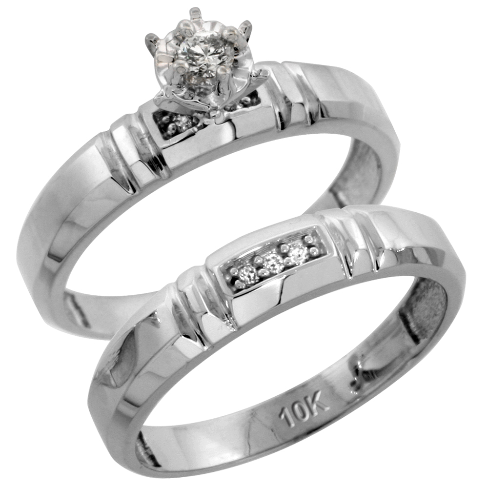 10k White Gold Ladies� 2-Piece Diamond Engagement Wedding Ring Set, 5/32 inch wide