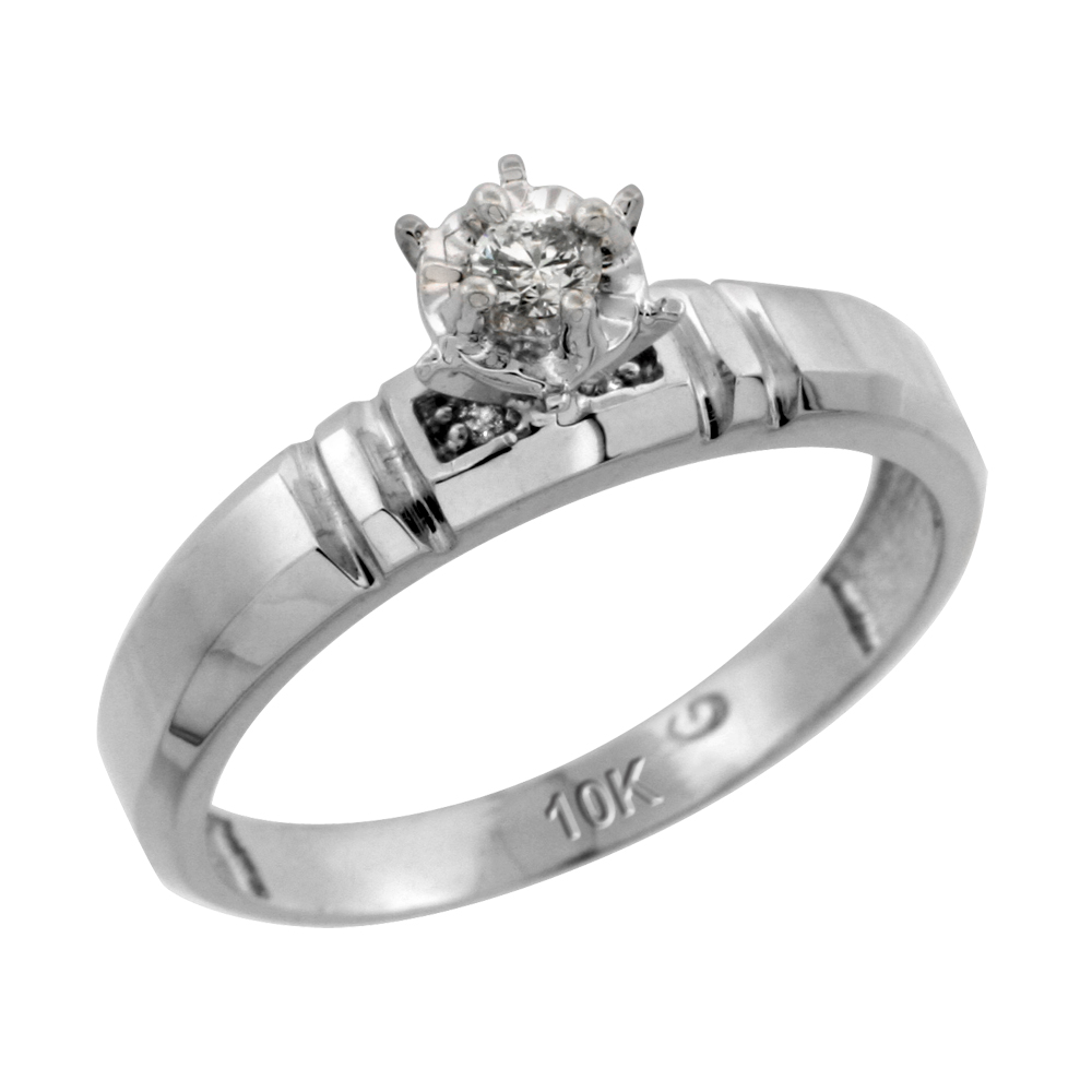 10k White Gold Diamond Engagement Ring, 5/32 inch wide