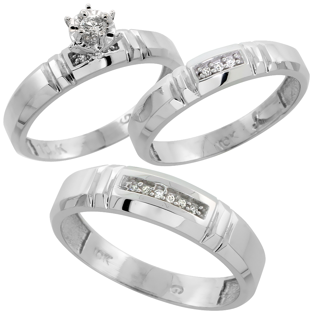 10k White Gold Diamond Engagement Ring Women 5/32 inch wide