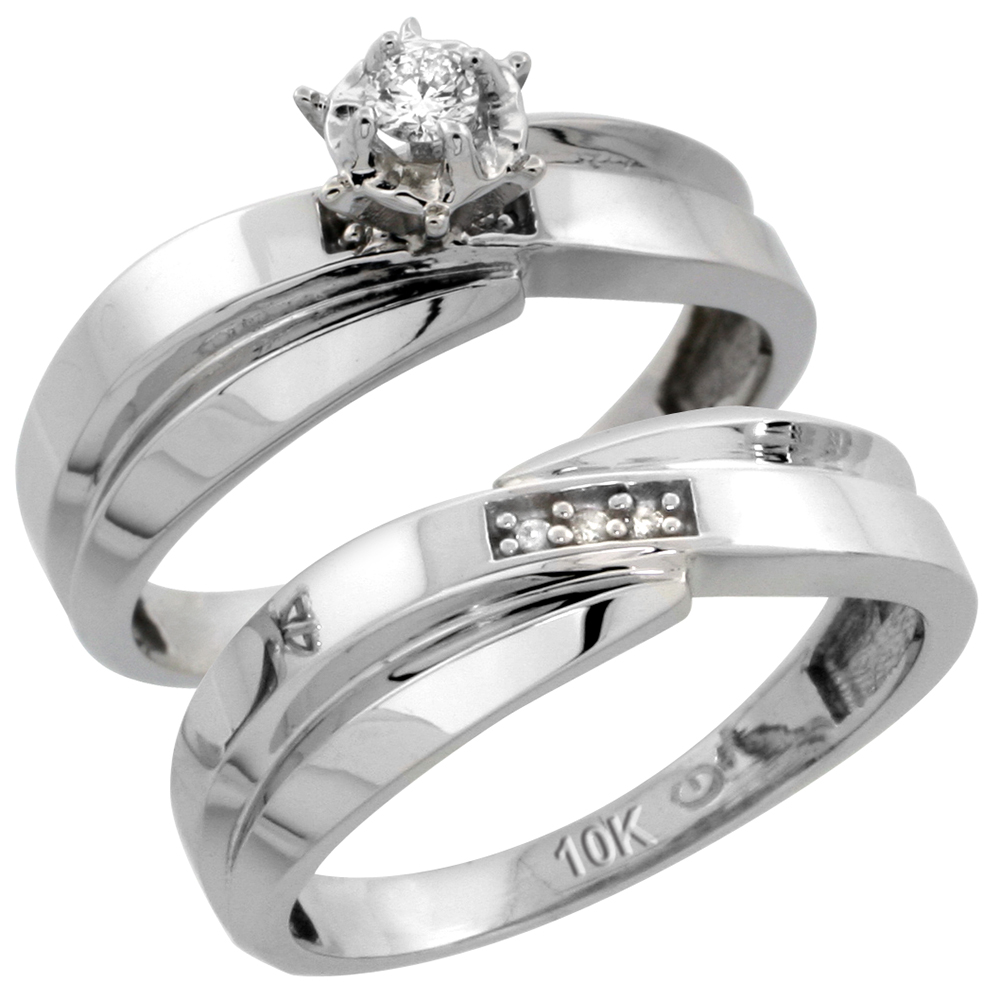 Sterling Silver 2-Piece Diamond Engagement Ring Set, w/ 0.07 Carat Brilliant Cut Diamonds, 1/4 in. (6mm) wide