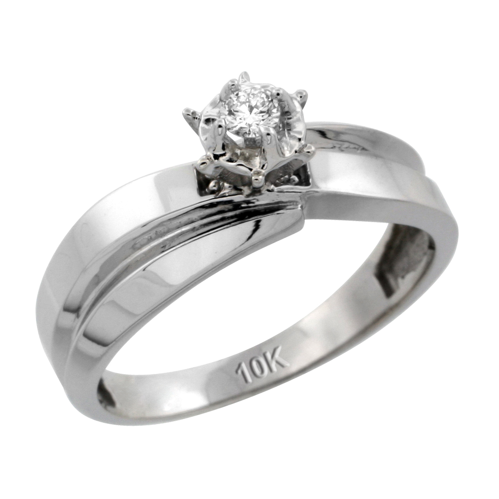 10k White Gold Diamond Engagement Ring, 1/4 inch wide