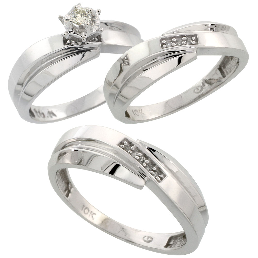 10k White Gold Diamond Engagement Ring Women 1/4 inch wide