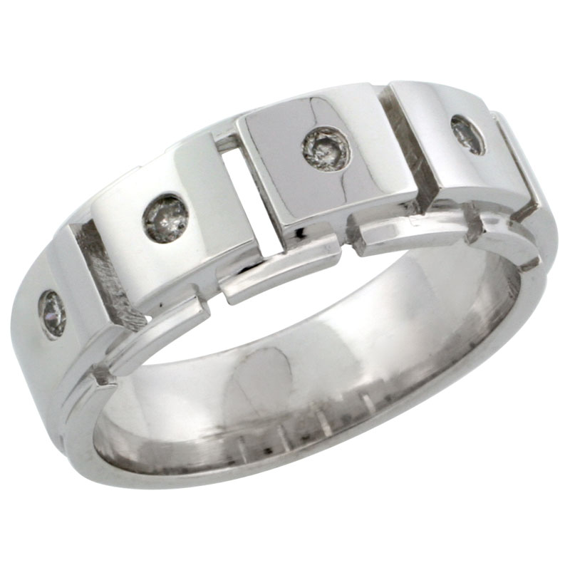 10k White Gold 5-Stone Ladies&#039; Diamond Ring Band w/ 0.13 Carat Brilliant Cut Diamonds, 9/32 in. (7mm) wide