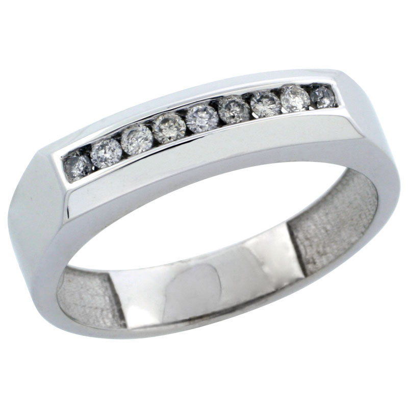 10k White Gold 9-Stone Men&#039;s Diamond Ring Band w/ 0.24 Carat Brilliant Cut Diamonds, 3/16 in. (5mm) wide