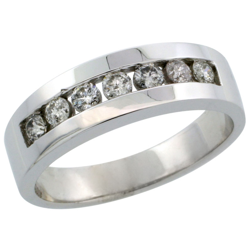 10k White Gold 7-Stone Men&#039;s Diamond Ring Band w/ 0.64 Carat Brilliant Cut Diamonds, 1/4 in. (6.5mm) wide