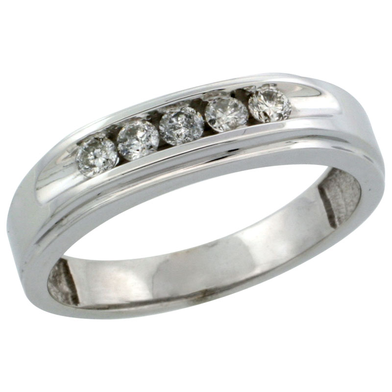 10k White Gold 5-Stone Ladies&#039; Diamond Ring Band w/ 0.21 Carat Brilliant Cut Diamonds, 3/16 in. (5mm) wide