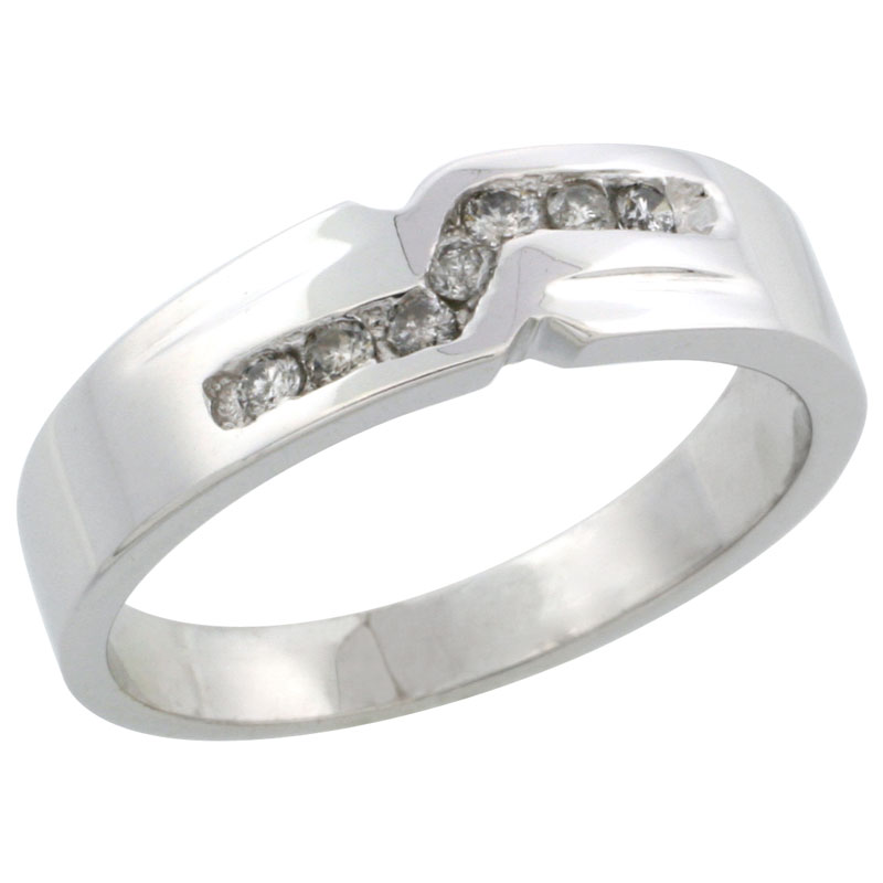 10k White Gold Ladies&#039; Diamond Ring Band w/ 0.13 Carat Brilliant Cut Diamonds, 3/16 in. (5mm) wide