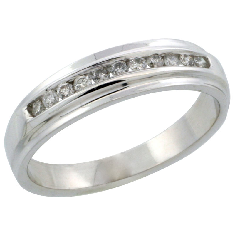 10k White Gold Ladies&#039; Diamond Ring Band w/ 0.17 Carat Brilliant Cut Diamonds, 3/16 in. (5mm) wide