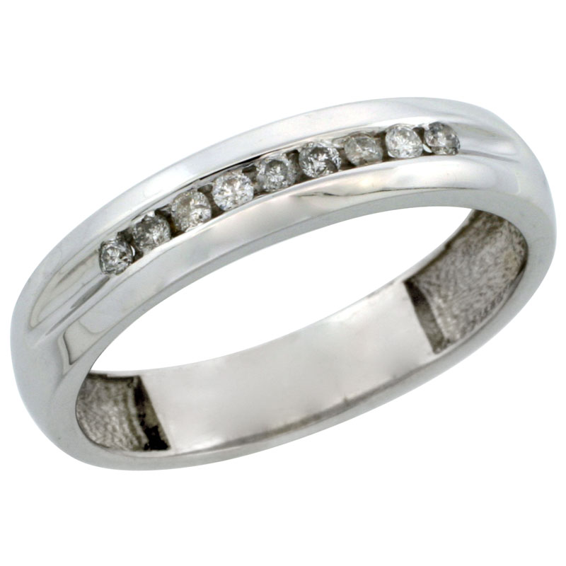 10k White Gold Men&#039;s Diamond Ring Band w/ 0.16 Carat Brilliant Cut Diamonds, 3/16 in. (5mm) wide
