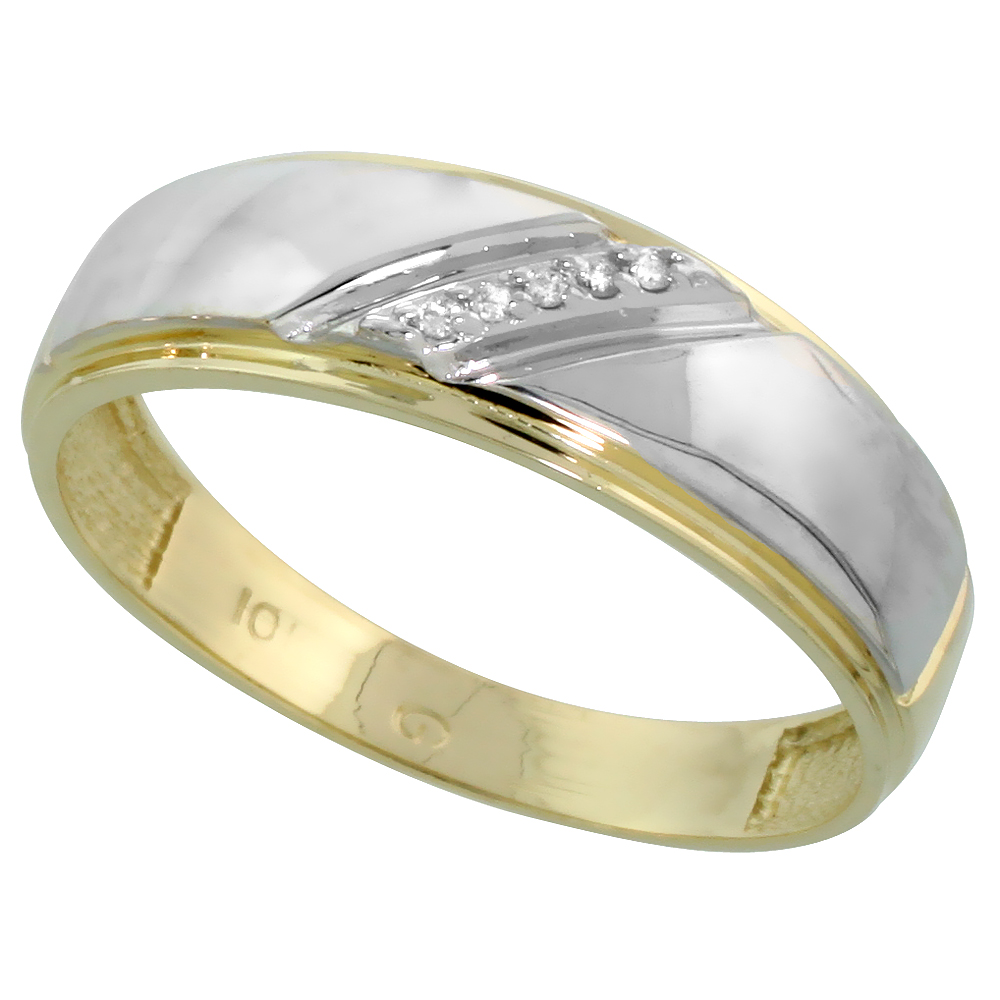 10k Yellow Gold Mens Diamond Wedding Band Ring 0.03 cttw Brilliant Cut, 1/4 inch 7mm wide