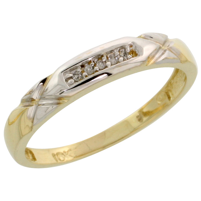 10k Yellow Gold Ladies Diamond Wedding Band Ring 0.03 cttw Brilliant Cut, 1/8 inch 3.5mm wide