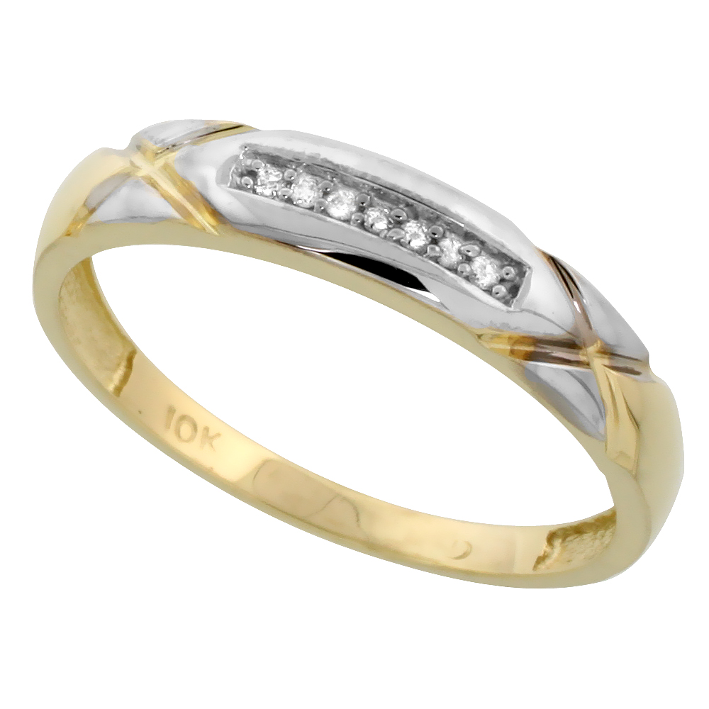 10k Yellow Gold Mens Diamond Wedding Band Ring 0.04 cttw Brilliant Cut, 3/16 inch 4mm wide