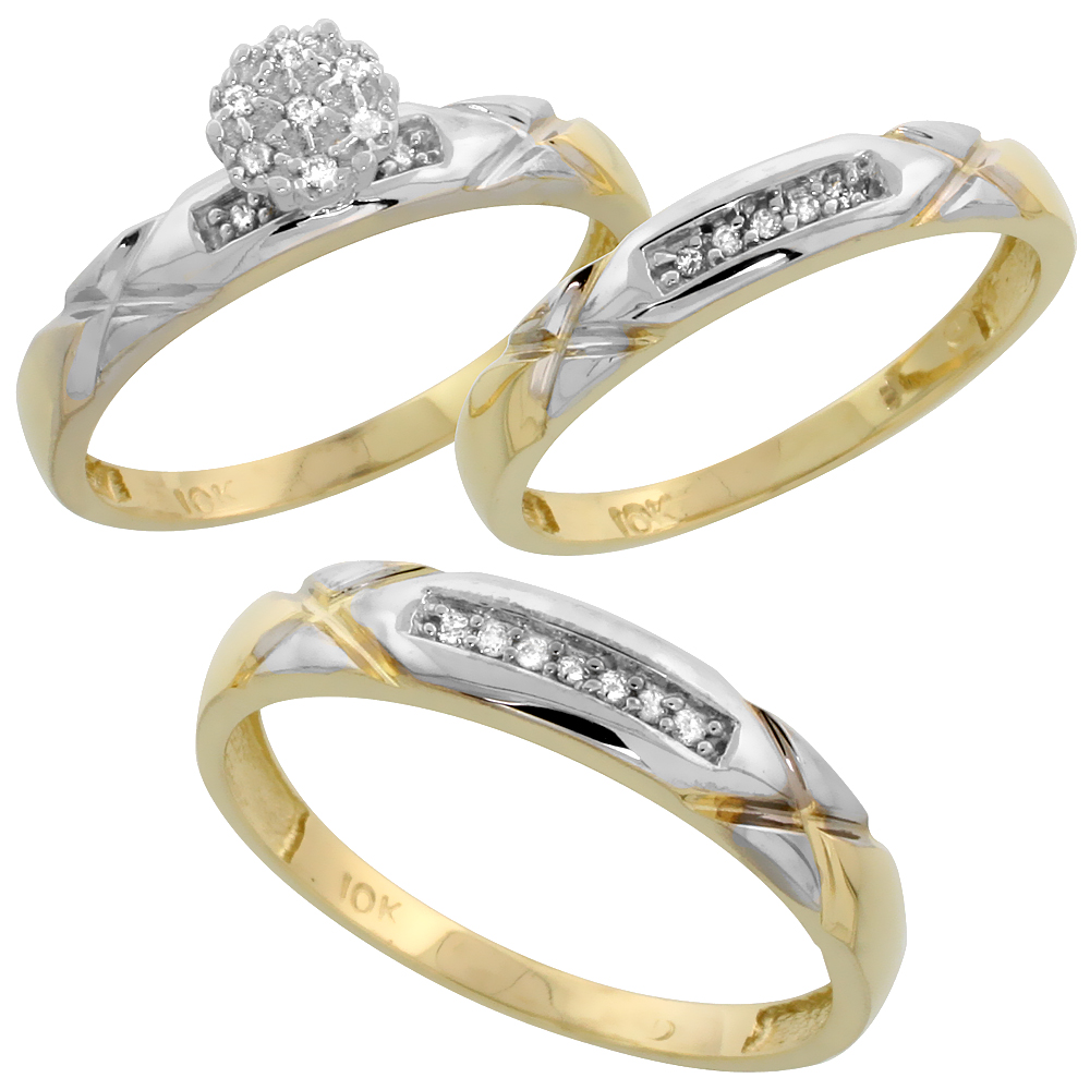 10k Yellow Gold Diamond Engagement Ring Women 0.06 cttw Brilliant Cut 1/8 inch 3.5mm wide
