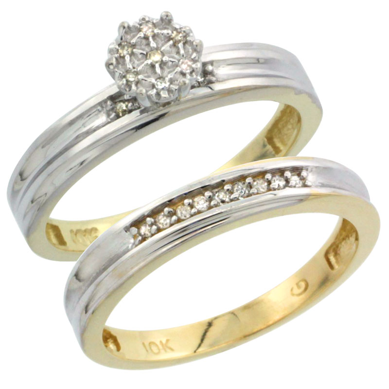 10k Yellow Gold Diamond Engagement Ring Set 2-Piece 0.07 cttw Brilliant Cut, 1/8 inch 3mm wide