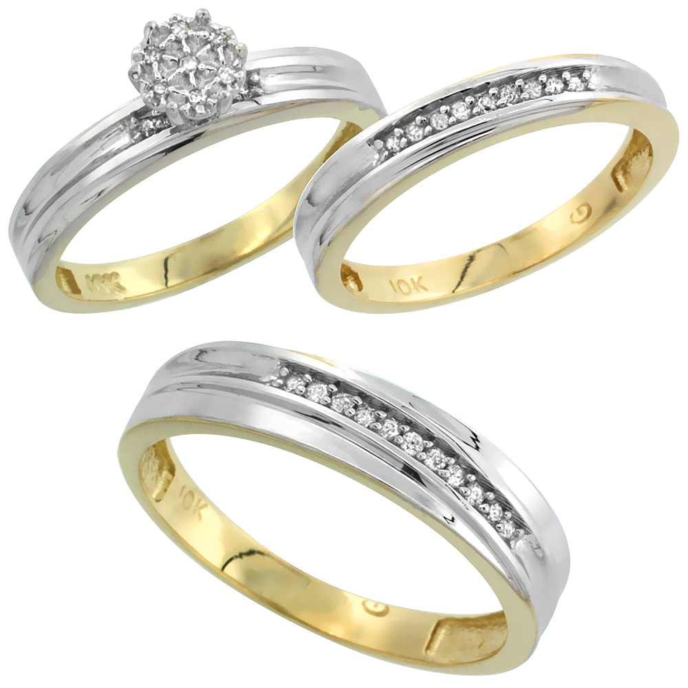 10k Yellow Gold Diamond Engagement Ring Women 0.05 cttw Brilliant Cut 1/8 inch 3mm wide