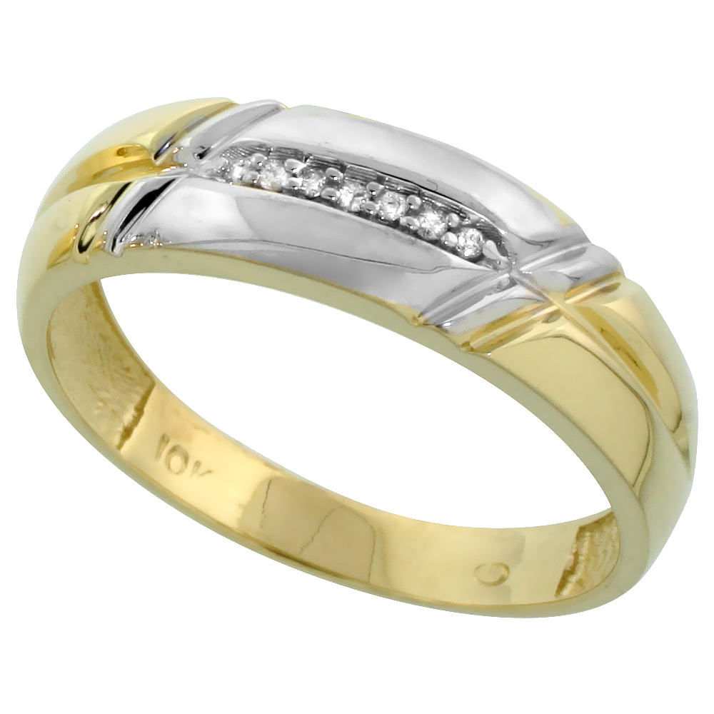 10k Yellow Gold Mens Diamond Wedding Band Ring 0.04 cttw Brilliant Cut, 1/4 inch 6mm wide