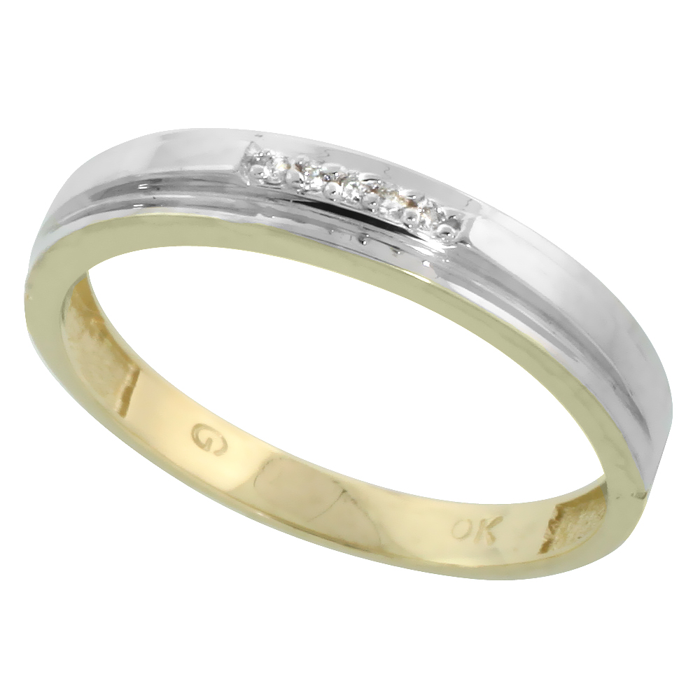 10k Yellow Gold Mens Diamond Wedding Band Ring 0.03 cttw Brilliant Cut, 5/32 inch 4mm wide