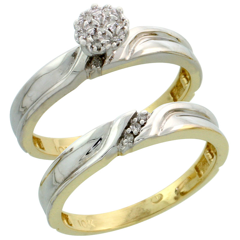 10k Yellow Gold Diamond Engagement Ring Set 2-Piece 0.07 cttw Brilliant Cut, 1/8 inch 3.5mm wide