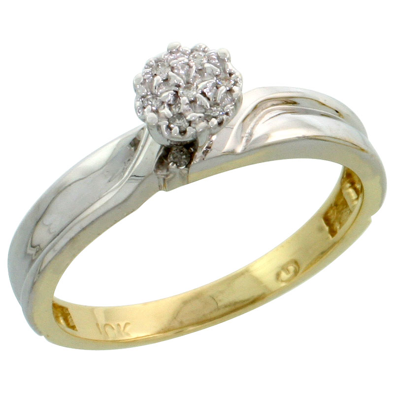 10k Yellow Gold Diamond Engagement Ring 0.05 cttw Brilliant Cut, 1/8 inch 3.5mm wide