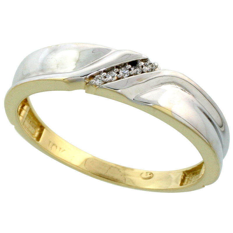 10k Yellow Gold Mens Diamond Wedding Band Ring 0.04 cttw Brilliant Cut, 3/16 inch 5mm wide