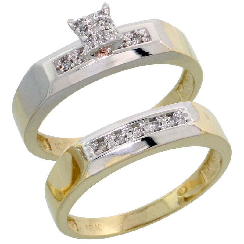10k Yellow Gold Diamond Engagement Ring Set 2-Piece 0.10 cttw Brilliant Cut, 3/16 inch 4.5mm wide