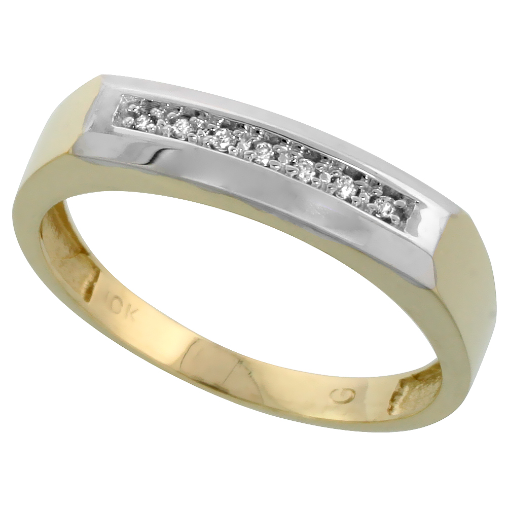 10k Yellow Gold Mens Diamond Wedding Band Ring 0.04 cttw Brilliant Cut, 3/16 inch 5mm wide