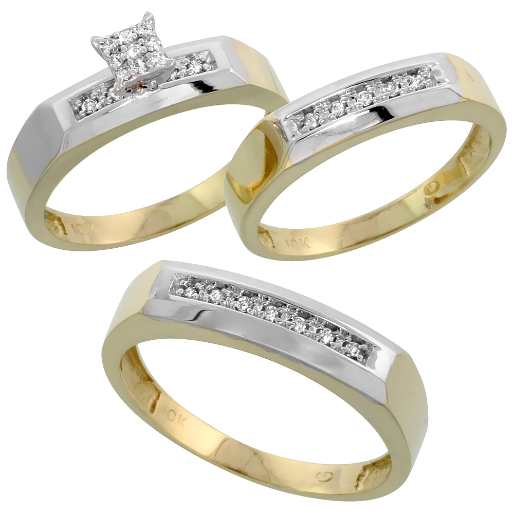 10k Yellow Gold Diamond Engagement Ring Women 0.07 cttw Brilliant Cut 3/16 inch 4.5mm wide