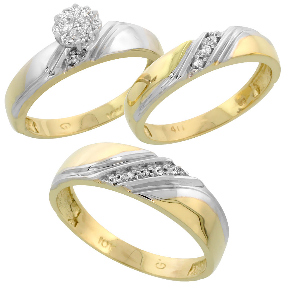 10k Yellow Gold Diamond Engagement Ring Women 0.05 cttw Brilliant Cut 3/16 inch 4.5mm wide