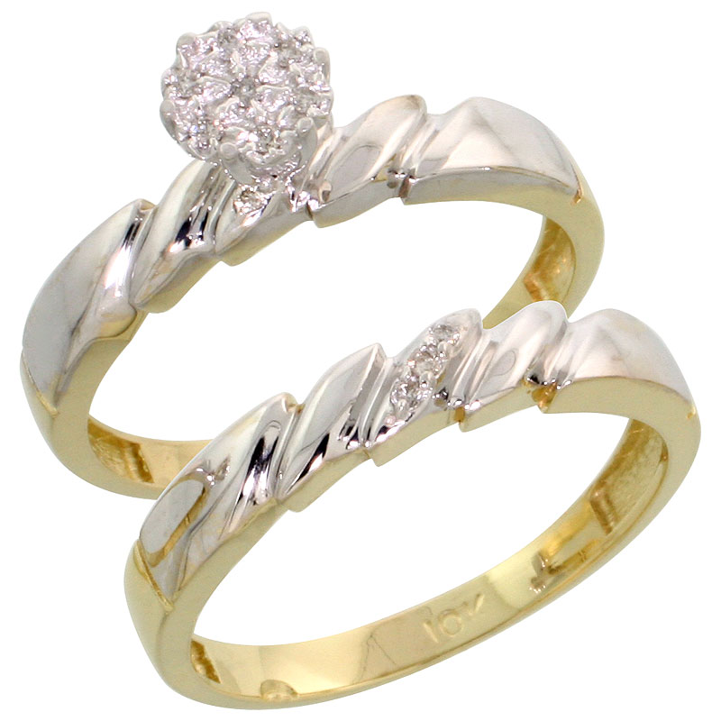 10k Yellow Gold Diamond Engagement Ring Set 2-Piece 0.07 cttw Brilliant Cut, 5/32 inch 4mm wide