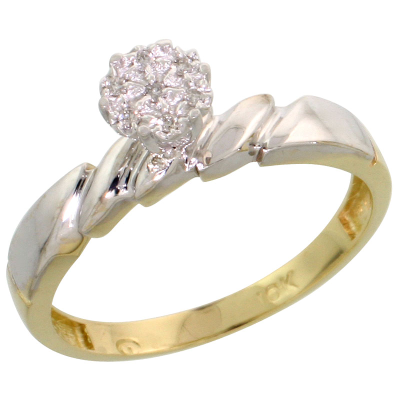 10k Yellow Gold Diamond Engagement Ring 0.05 cttw Brilliant Cut, 5/32 inch 4mm wide