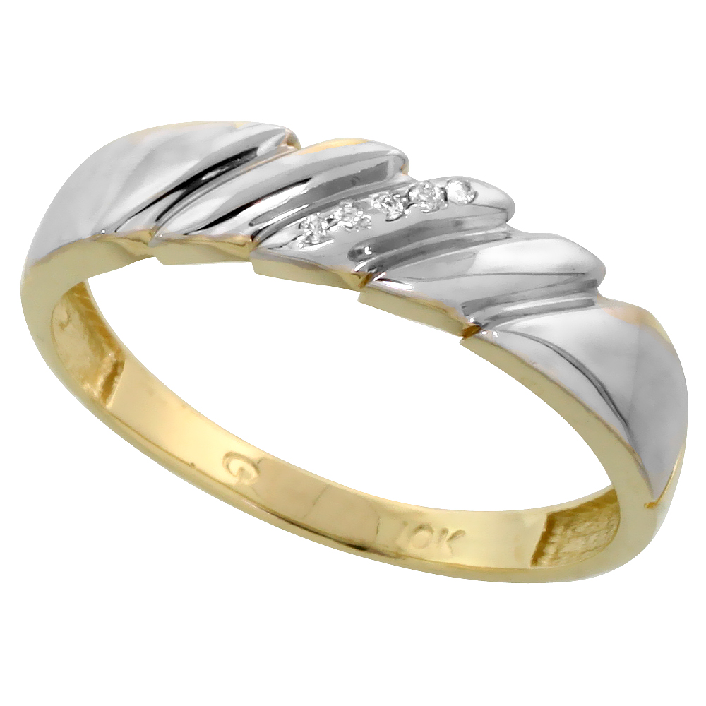 10k Yellow Gold Mens Diamond Wedding Band Ring 0.03 cttw Brilliant Cut, 3/16 inch 5mm wide