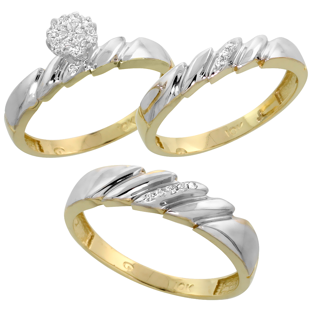 10k Yellow Gold Diamond Engagement Ring Women 0.05 cttw Brilliant Cut 5/32 inch 4mm wide