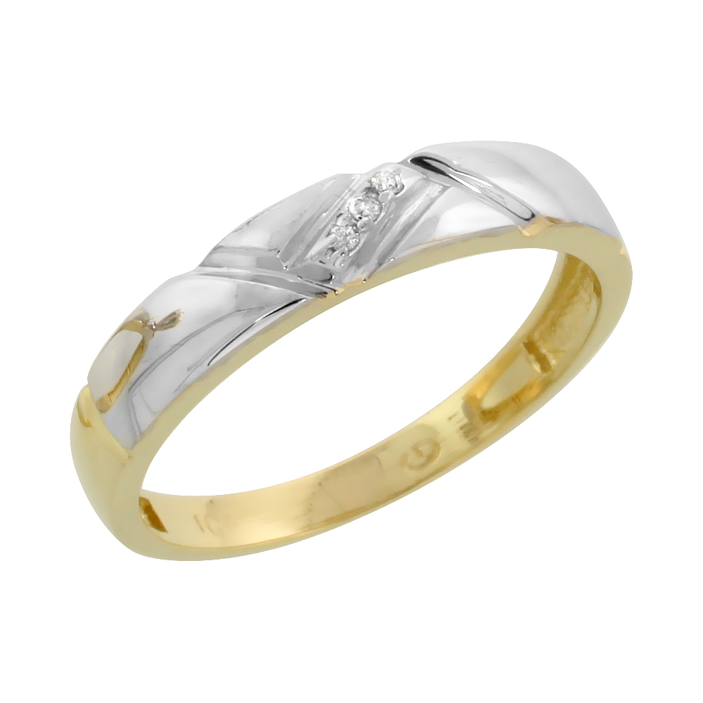 10k Yellow Gold Ladies Diamond Wedding Band Ring 0.02 cttw Brilliant Cut, 5/32 inch 4mm wide