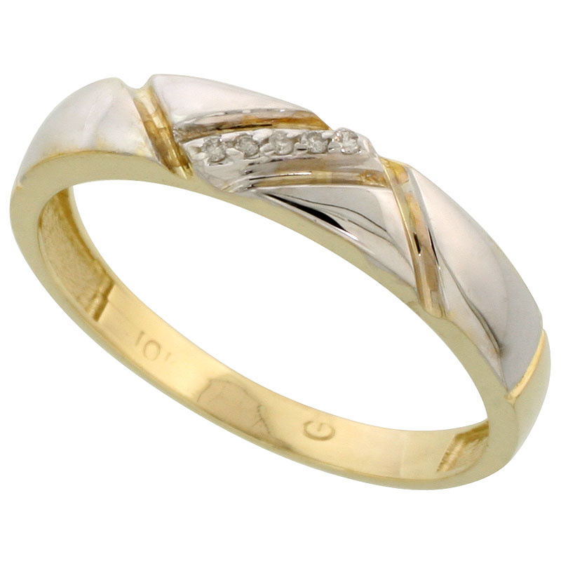 10k Yellow Gold Mens Diamond Wedding Band Ring 0.03 cttw Brilliant Cut, 3/16 inch 4.5mm wide