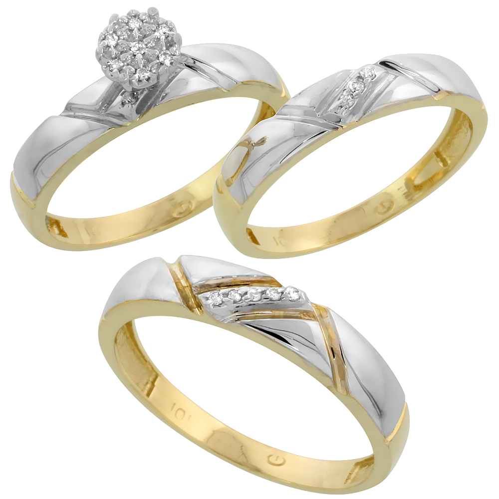 10k Yellow Gold Diamond Engagement Ring Women 0.05 cttw Brilliant Cut 5/32 inch 4mm wide