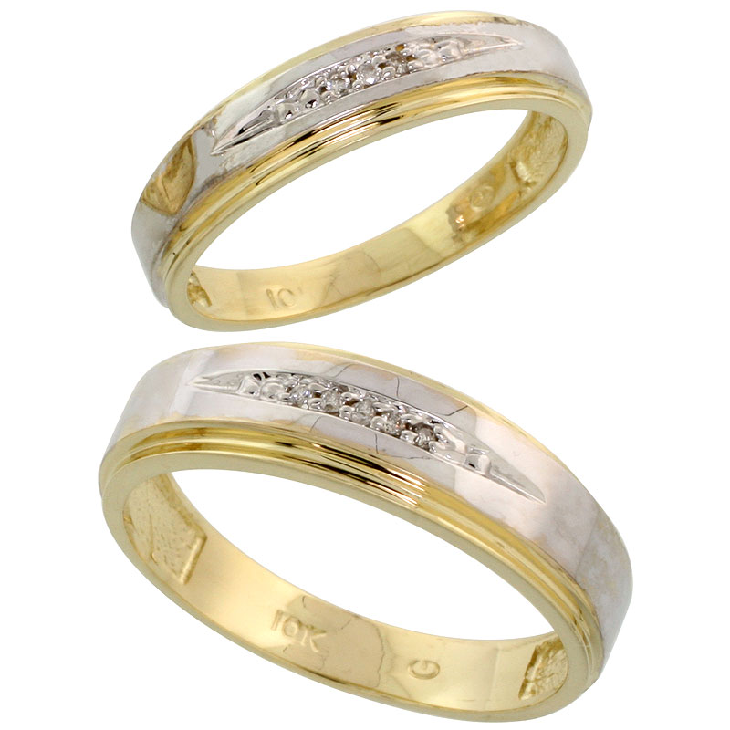 10k Yellow Gold Diamond 2 Piece Wedding Ring Set His 6mm & Hers 5mm, Men's Size 8 to 14