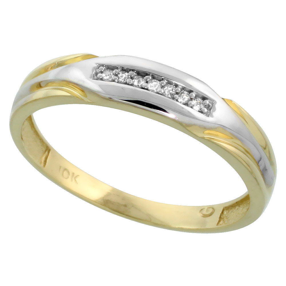 10k Yellow Gold Mens Diamond Wedding Band Ring 0.04 cttw Brilliant Cut, 3/16 inch 4.5mm wide