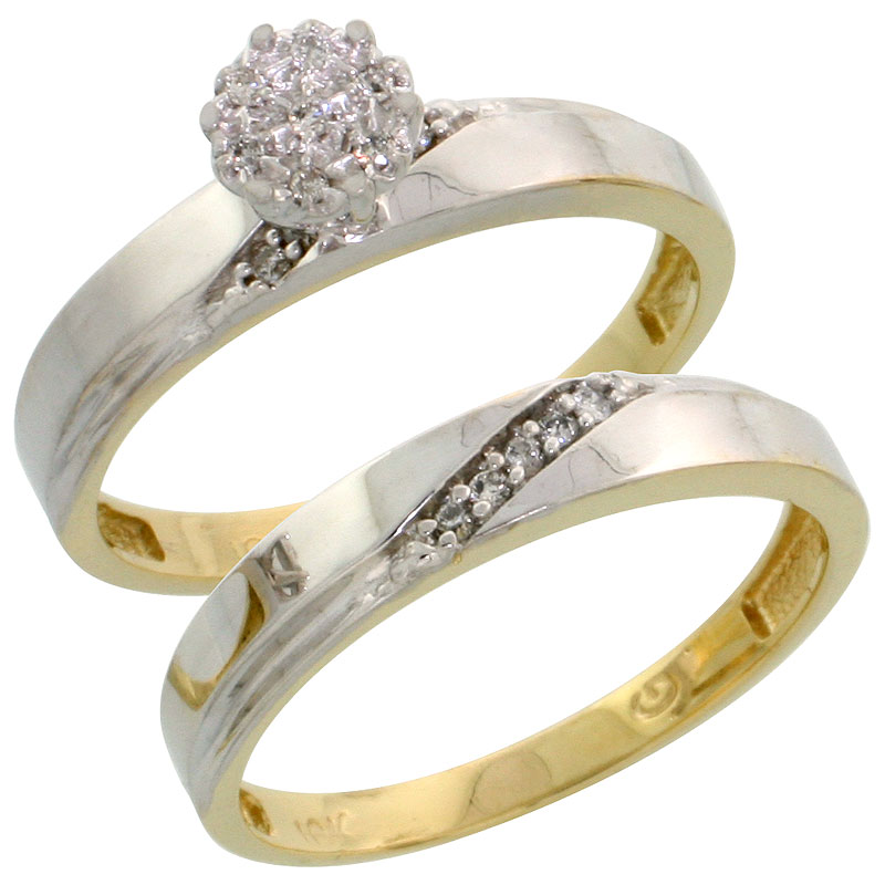 10k Yellow Gold Diamond Engagement Ring Set 2-Piece 0.09 cttw Brilliant Cut, 1/8 inch 3.5mm wide