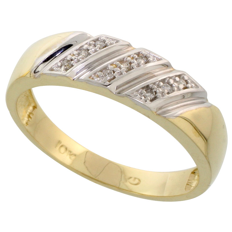 10k Yellow Gold Mens Diamond Wedding Band Ring 0.05 cttw Brilliant Cut, 1/4 inch 6mm wide
