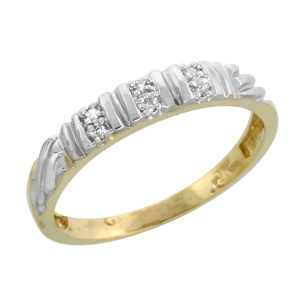 10k Yellow Gold Ladies Diamond Wedding Band Ring 0.03 cttw Brilliant Cut, 1/8 inch 3.5mm wide