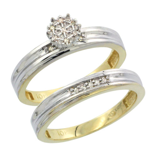 10k Yellow Gold Diamond Engagement Ring Set 2-Piece 0.09 cttw Brilliant Cut, 1/8 inch 3.5mm wide