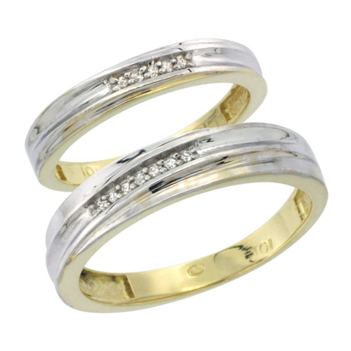 10k Yellow Gold Diamond 2 Piece Wedding Ring Set His 5mm &amp; Hers 3.5mm, Men&#039;s Size 8 to 14