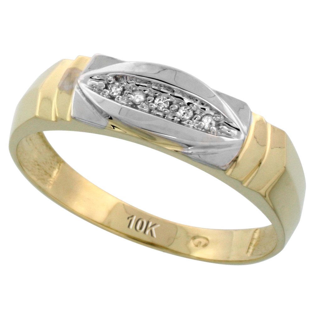 10k Yellow Gold Mens Diamond Wedding Band Ring 0.03 cttw Brilliant Cut, 1/4 inch 6mm wide