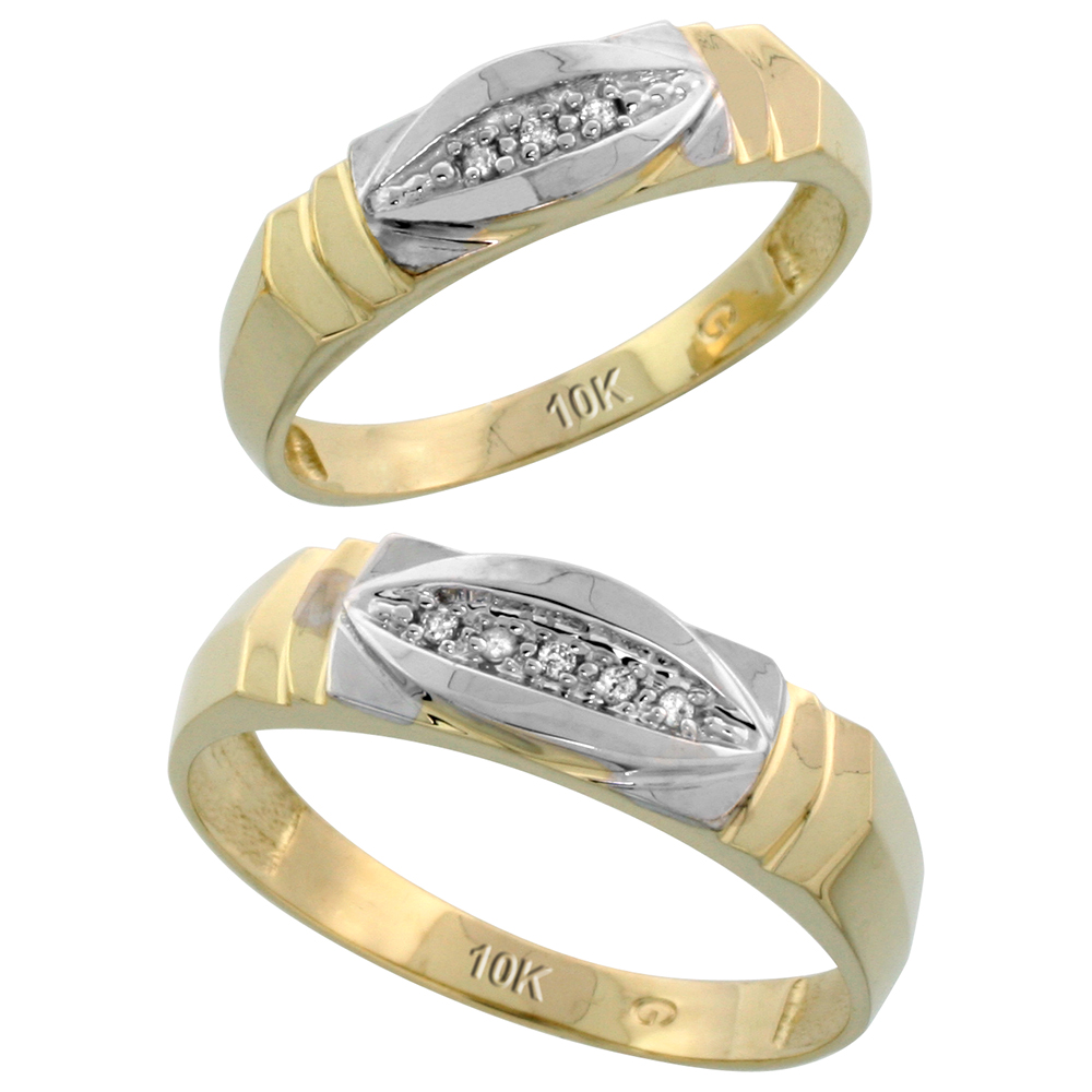 10k Yellow Gold Diamond Wedding Rings Set for him 6 mm and her 5 mm 2-Piece 0.05 cttw Brilliant Cut, ladies sizes 5 ï¿½ 10, mens sizes 8 - 14