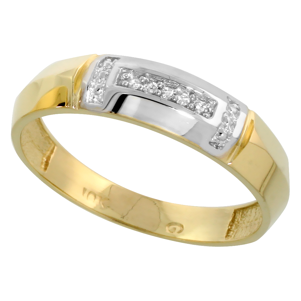 10k Yellow Gold Mens Diamond Wedding Band Ring 0.03 cttw Brilliant Cut, 7/32 inch 5.5mm wide