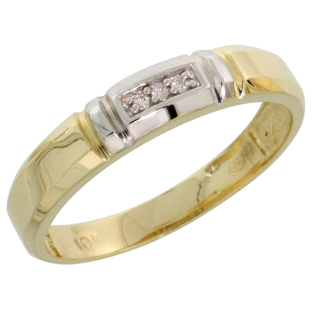 10k Yellow Gold Ladies Diamond Wedding Band Ring 0.02 cttw Brilliant Cut, 5/32 inch 4mm wide