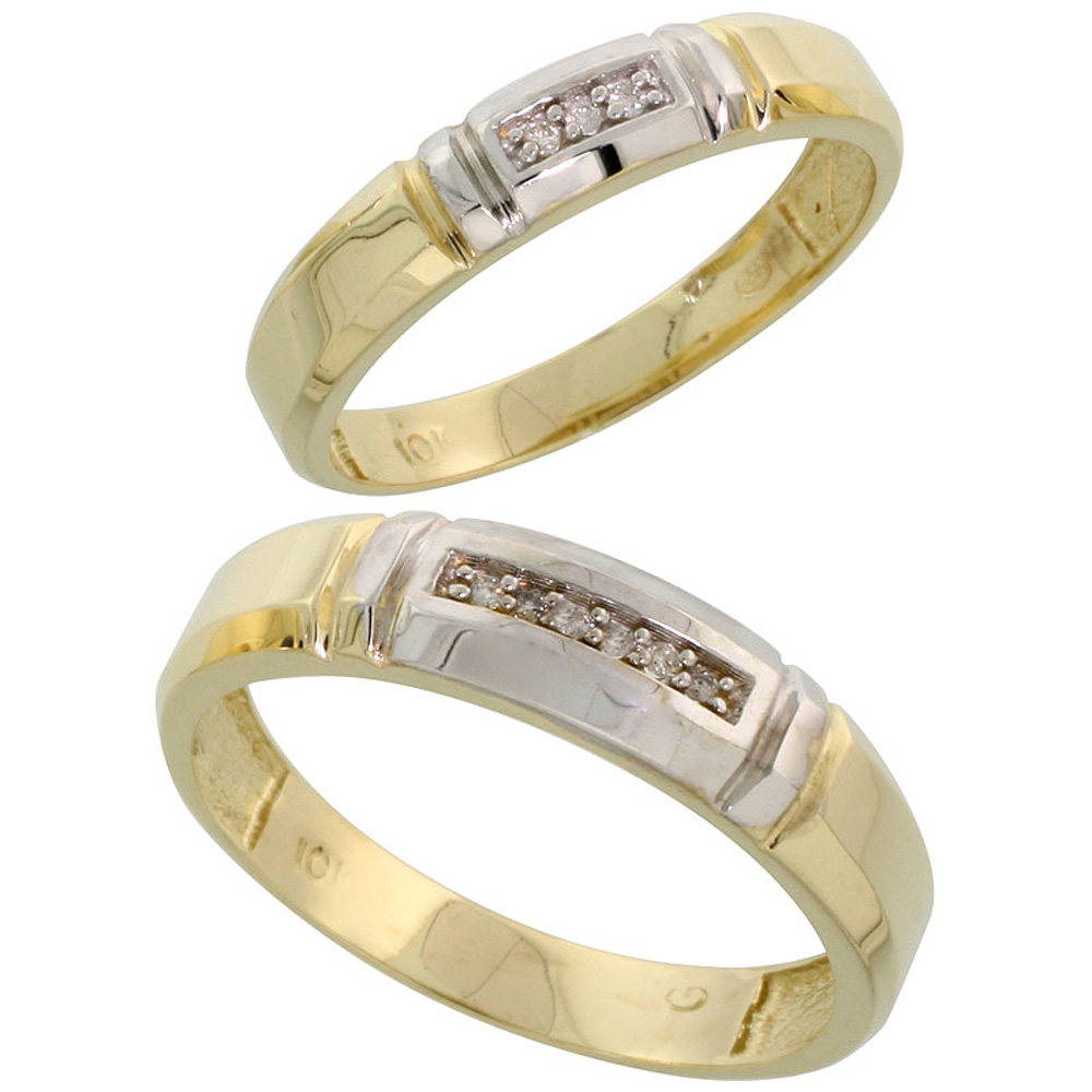 10k Yellow Gold Diamond 2 Piece Wedding Ring Set His 5.5mm &amp; Hers 4mm, Men&#039;s Size 8 to 14